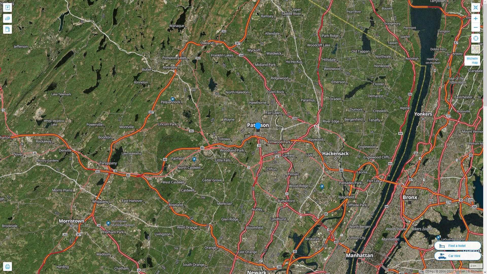 Paterson New Jersey Highway and Road Map with Satellite View